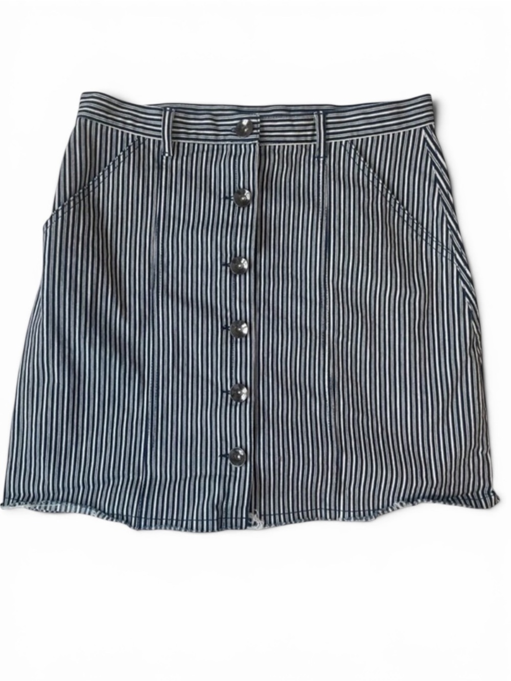 Knot Sisters Navy Ivory Striped Button Front Mini Skirt Size M‎ Coastal Nautical
